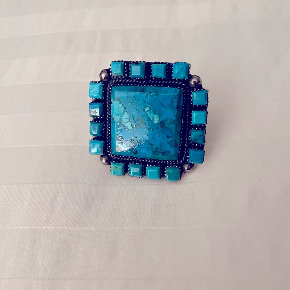 Solid Genuine Turquoise Sterling Silver Ring Size… - image 1